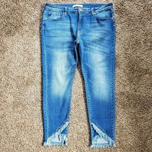 KanCan Nala Skinny Mid Rise Frayed Hem Blue Ankle Jeans Stretch Womens Size 32